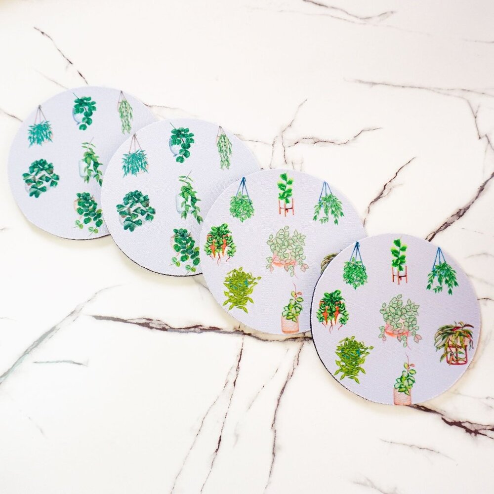 Hoya Plant Fabric Coaster Set - Grey